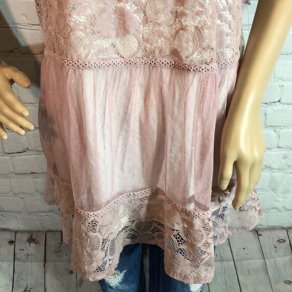 Boutique From JCP Sheer Lace Boho Tunic Tank 0X - Picture 3 of 10